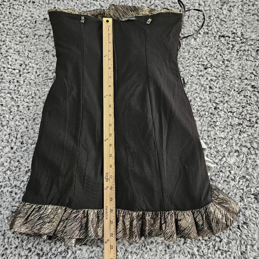 Zara Gold Metallic Mini Dress S Small Sleeveless Ruffled Bow Holiday Party - Picture 14 of 14